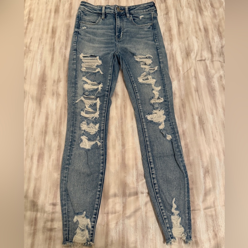 American Eagle Outfitters Ripped Light Blue Skinny Jeans